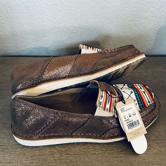 Ariat Aztec Arrow Print Cruisers Brown Leather Slip-On Shoes 9 - Picture 5 of 6